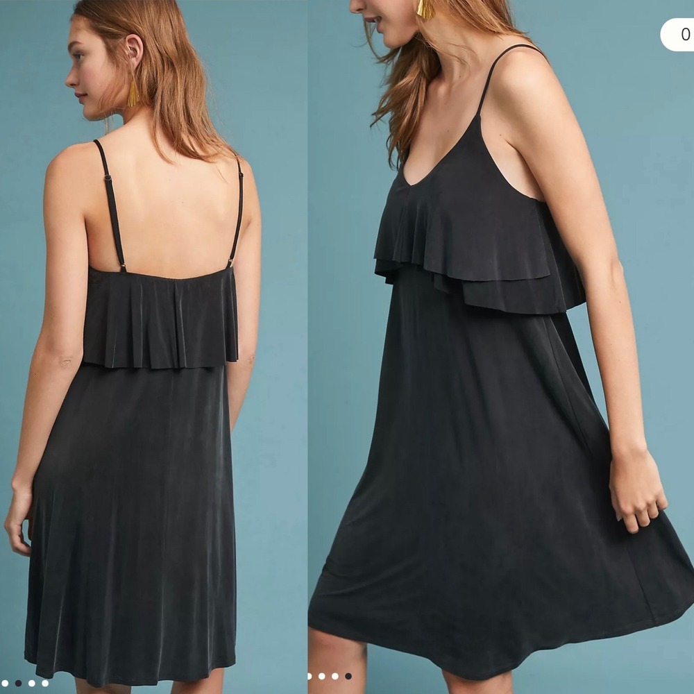 Eri + Ali Anthropologie Black Slip Ruffle Mini Dress Aria Abito Adj Straps S NWT